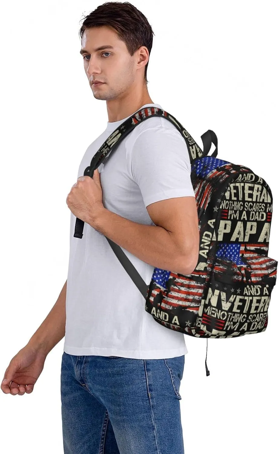 I'M a Dad Papa And Veteran Father's Day Backpack Casual Laptop Backpack Large Capacity Double Shoulder Bag Travel Daypack For Women Men