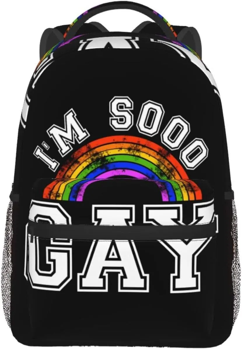 I'm Sooo Gay LGBT Pride Rainbow Backpack Lightweight Laptop Backpack Casual Daypack Travel Double Shoulder Bag For Women Men