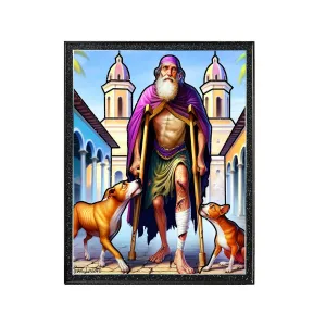 Imagen Enmarcada de San Lazaro con Iglesia de Fondo (Viejo San Lazaro,Babalu Aye en Cuba) .Framed 5x7 Artwork of Saint St.Lazarus ready to decor your home