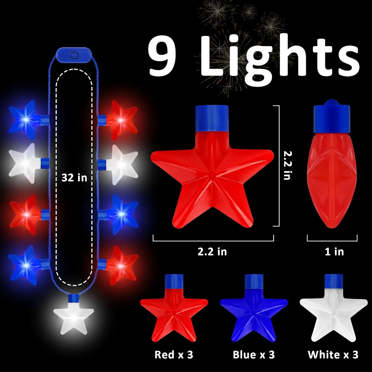 Independence Day Necklace Accessories, 4Pcs LED Holiday Light Up Stars Necklace, Red Blue White Flashing Necklace for 4th of July Parades Patriotic Celebration Themed Firework Party Memorial Day