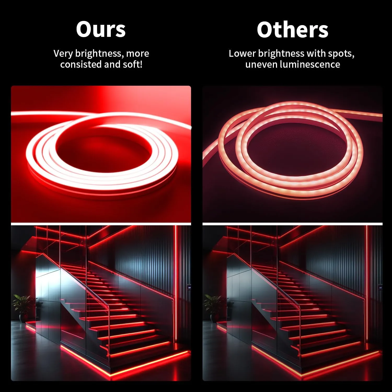 iNextStation Red Led Neon Strip Lights, 16.4ft 5m LED Rope Light 12V Waterproof Flexible Strip Lights for Bedroom Festival Neon Sign DIY Decor Party (No Plug)