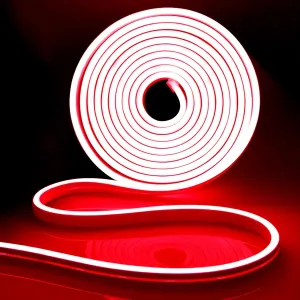 iNextStation Red Led Neon Strip Lights, 16.4ft 5m LED Rope Light 12V Waterproof Flexible Strip Lights for Bedroom Festival Neon Sign DIY Decor Party (No Plug)
