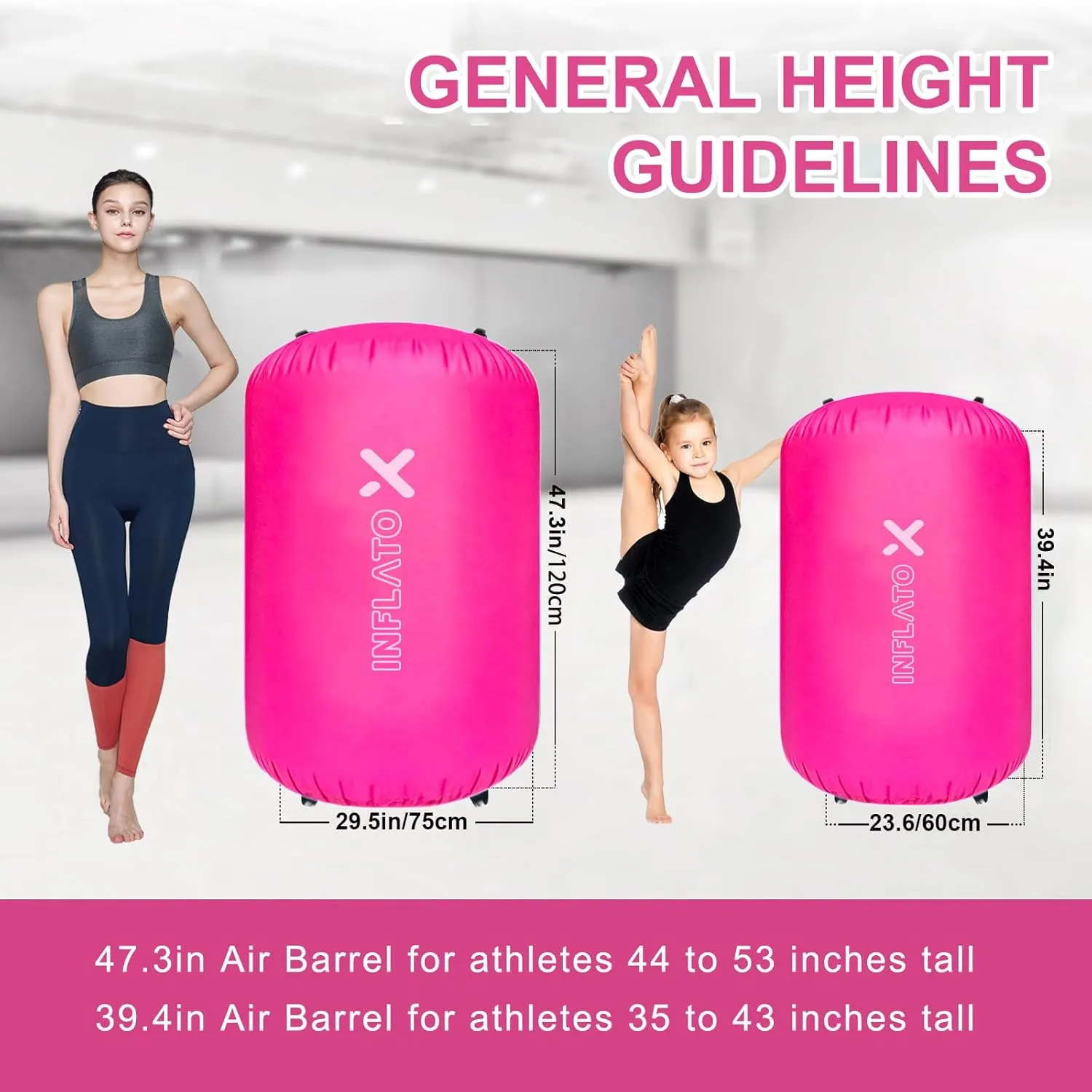Inflatable Gymnastics Air Barrel Roller & Tumbling Mat with Pump - Air Spot Portable Training Equipment for Yoga, Backhandspring, Cheerleading Home, Gym Use