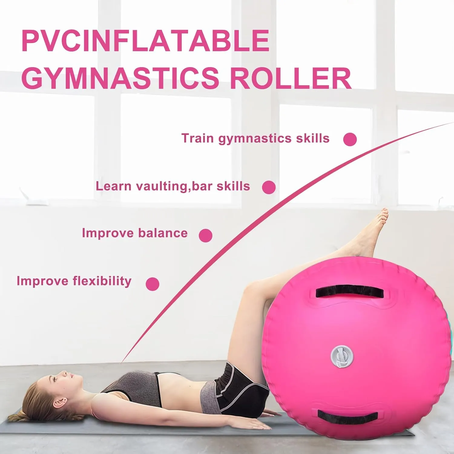 Inflatable Gymnastics Air Barrel Roller & Tumbling Mat with Pump - Air Spot Portable Training Equipment for Yoga, Backhandspring, Cheerleading Home, Gym Use