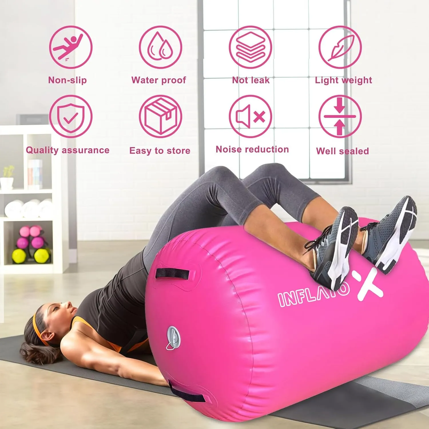 Inflatable Gymnastics Air Barrel Roller & Tumbling Mat with Pump - Air Spot Portable Training Equipment for Yoga, Backhandspring, Cheerleading Home, Gym Use