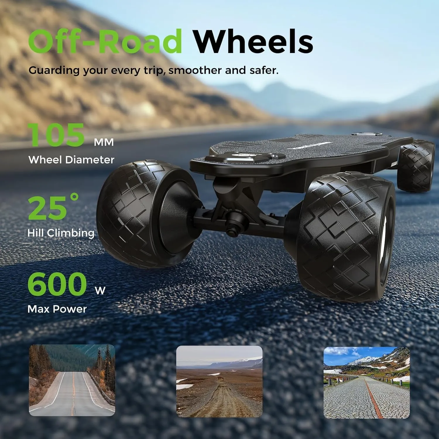 isinwheel Off Road Electric Skateboard with Remote, 3000W/1200W Brushless Motor, 32/30 Mph Top Speed & 28/12 Miles Range, Electric Longboard for Adults with Ambient Light