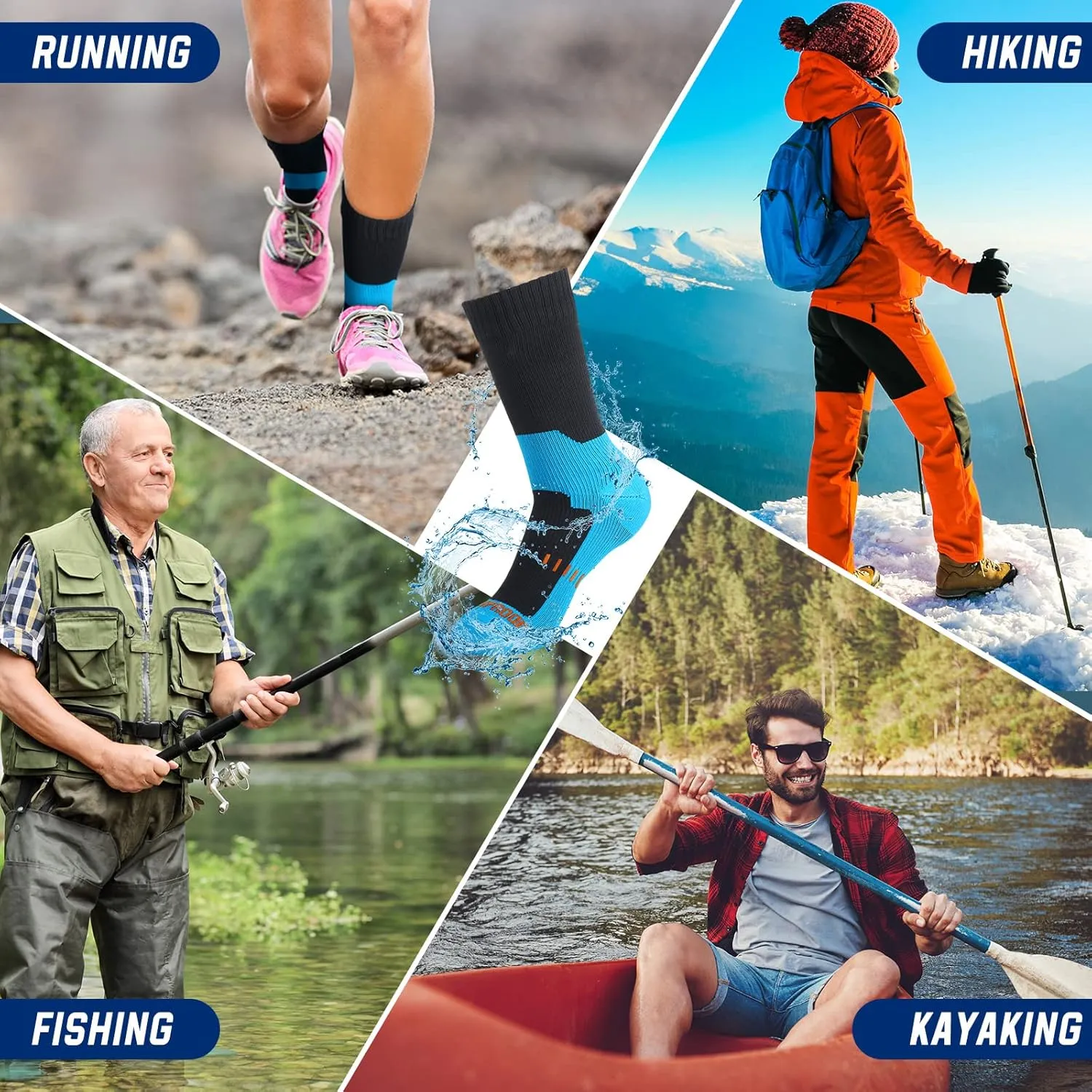 Janmercy 3 Pairs Unisex Waterproof Socks Breathable Knit Socks for Men Women for Hiking Wading Running Skiing, 3 Colors