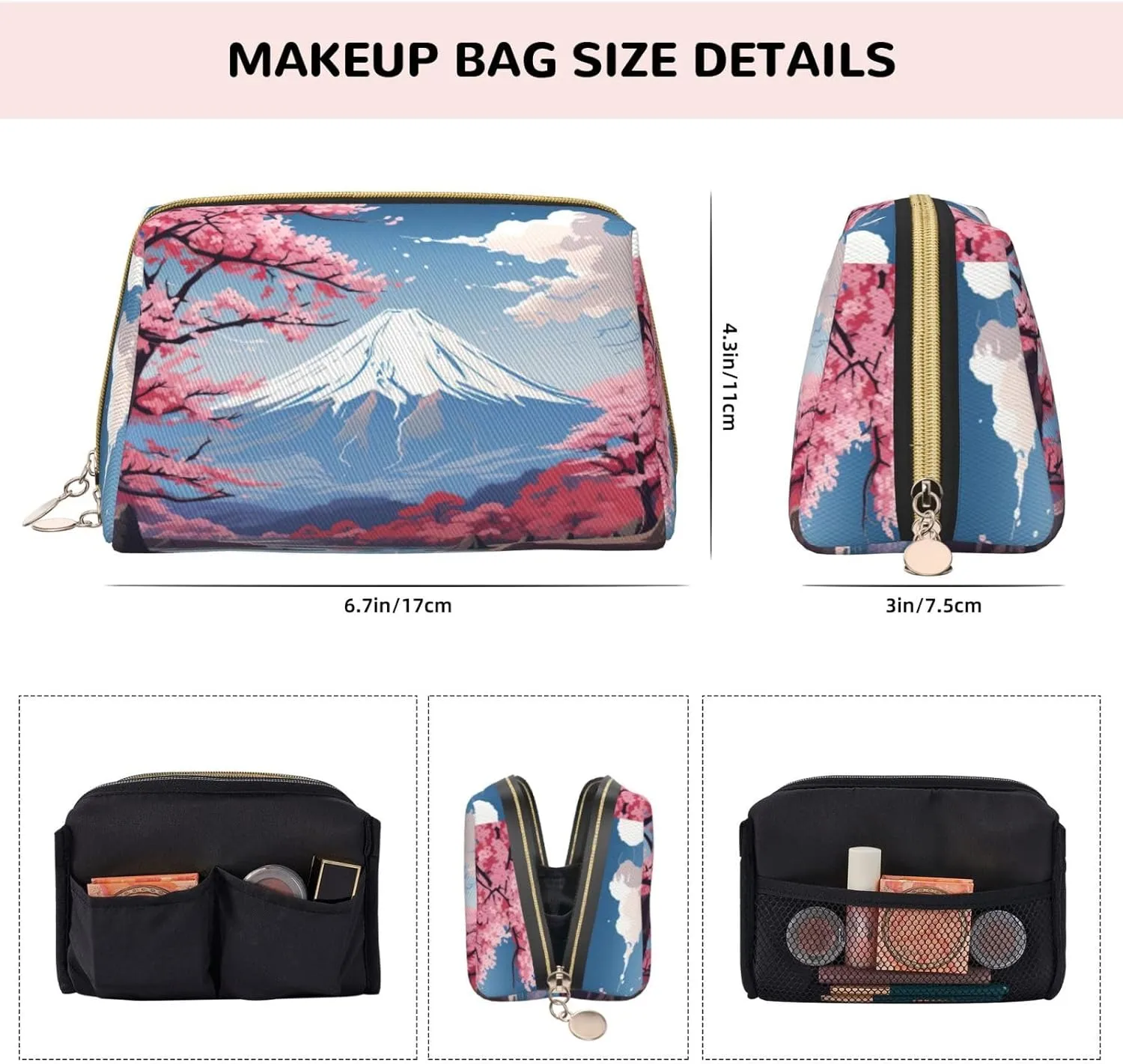 Japan Mount Fuji Landscape Toiletry Pouch, Travel-Friendly Makeup Organizer For Makeup Brushes, Lipsticks