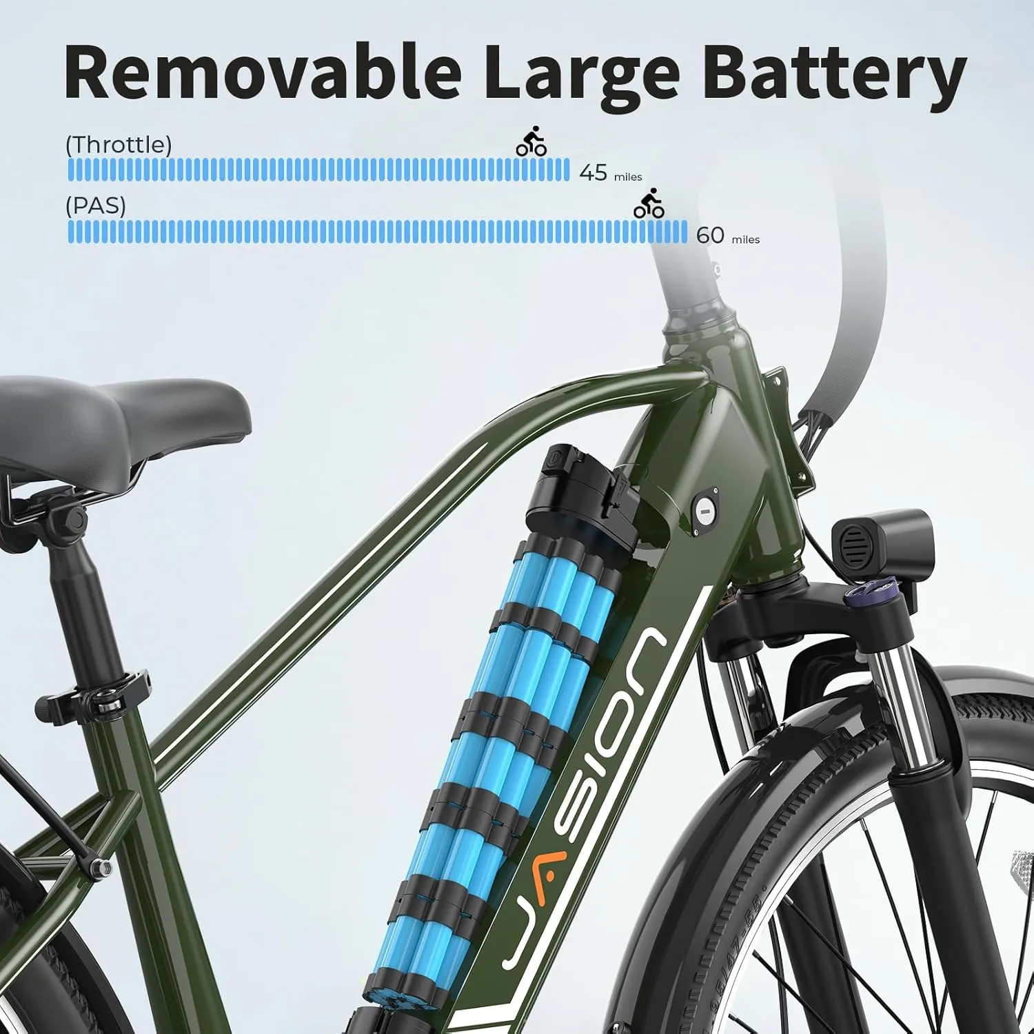 Jasion Roamer Electric Bike for Adults 1200W Peak Motor 528WH Removable Battery,up to 60miles 28MPH City Cruiser Ebike,26'' Commuter E Bike, 7-Speed Gears and Front Suspension Bicycles