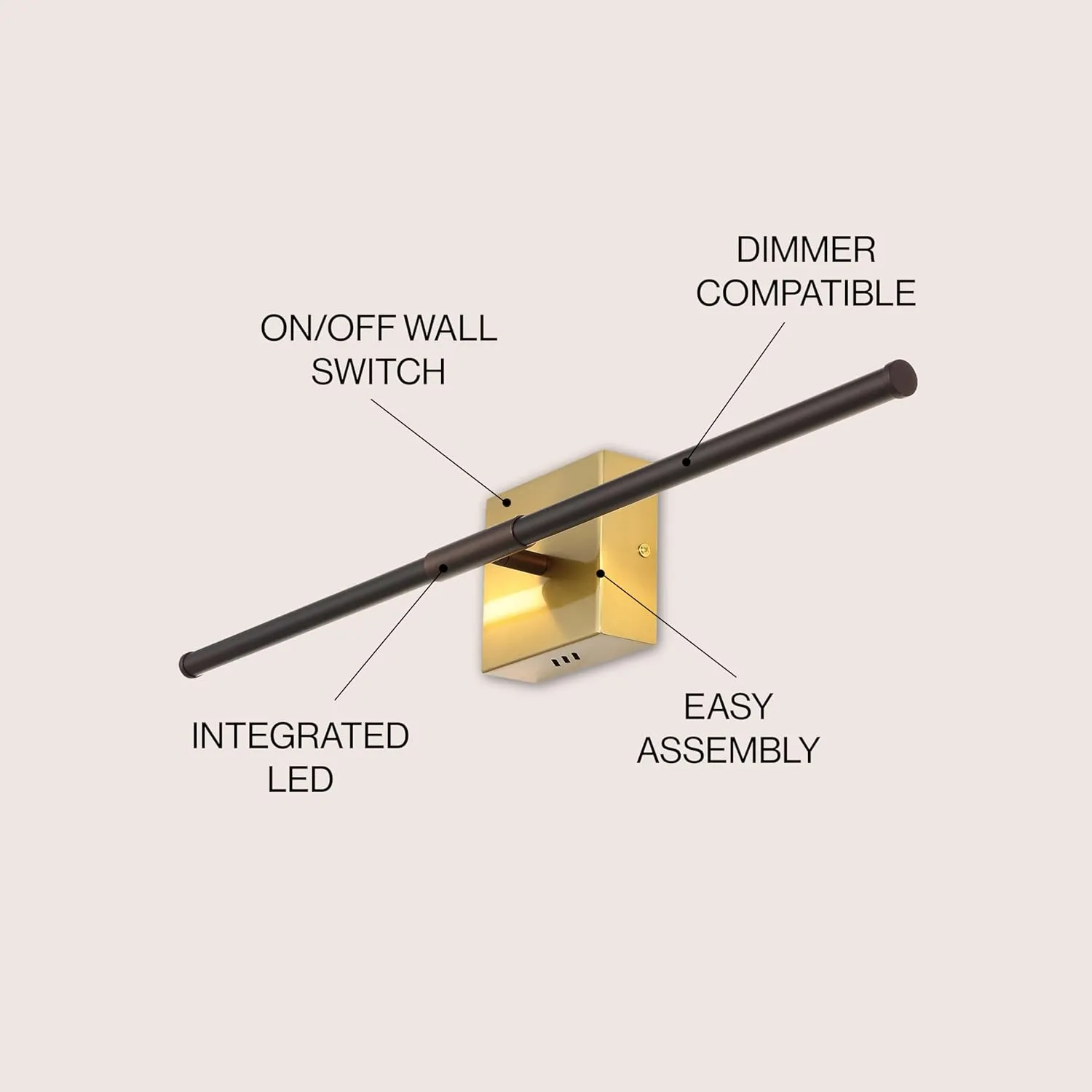 JONATHAN Y JYL7022F Makena 28" Dimmable Integrated LED Modern Metal Wall Sconce Minimalist, Modern, Contemporary, Living Room, Dining Room, Bedroom, Bathroom, Oil Rubbed Bronze/Brass Gold