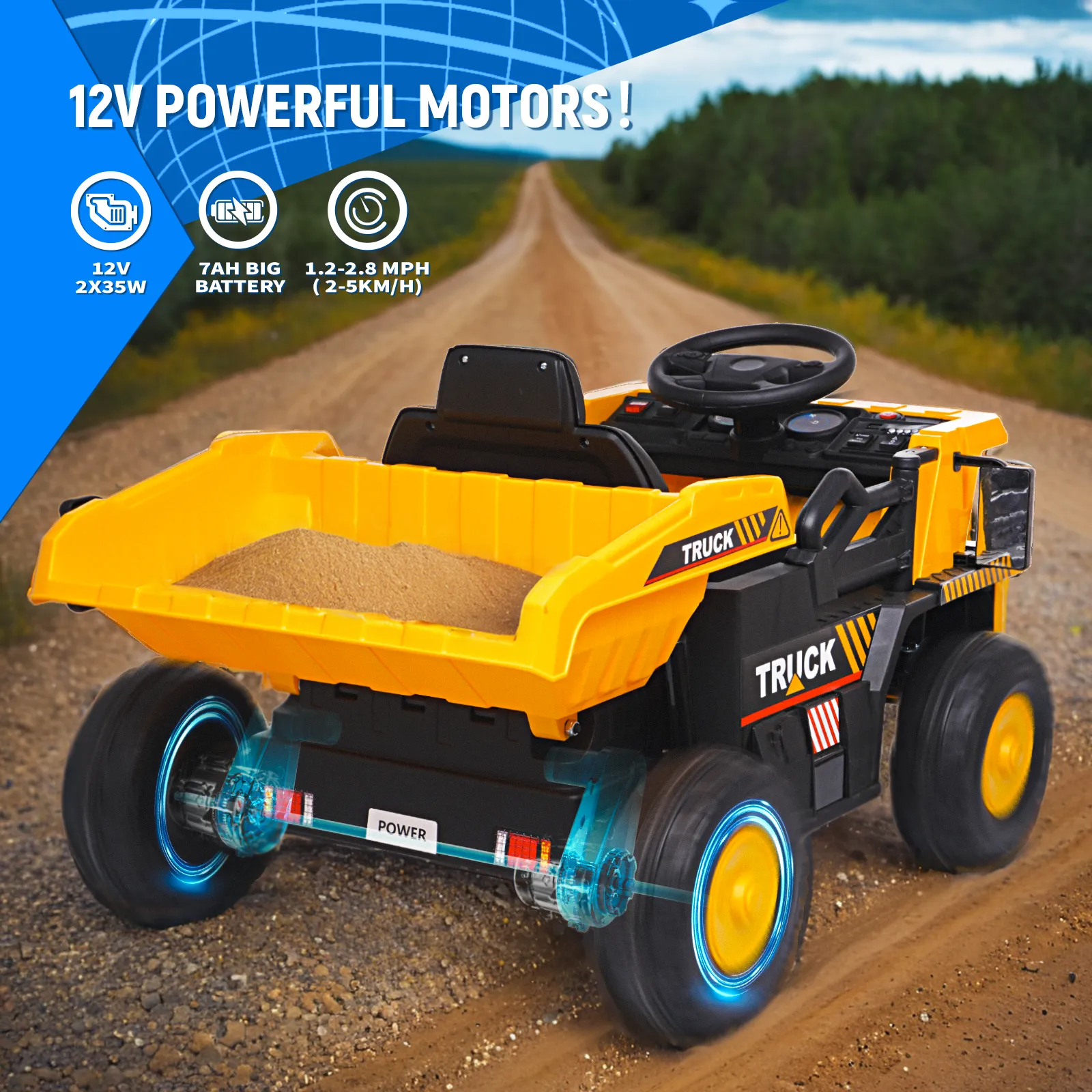 Joywhale 12V Ride on Dump Truck for Kids, Electric Cars with Remote Control, 7AH Big Battery Powered Car, with Electric Dump Bed and Shovel, Music, Ride on Construction Vehicles for Kids 3-6
