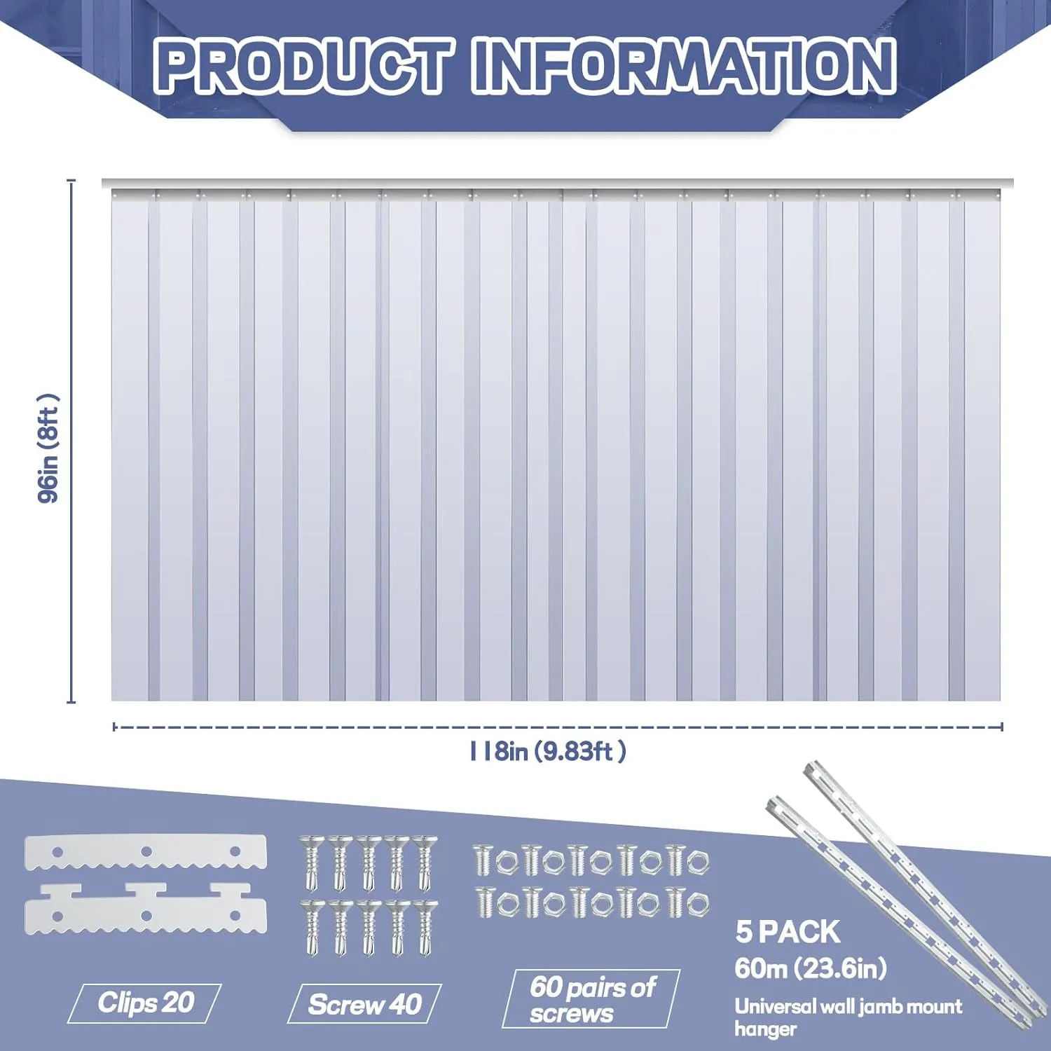 Juexica Plastic Strip Door Curtain Kit 0.08'' Winter Thickness PVC Freezer Door Curtain Smooth Waterproof Hurricane Shutters Gate for Cooler Warehouse Garage Industry