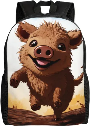 Jumping Boar Animation Travel Backpack Waterproof Lightweight Casual Daypack Classic Cute Laptop Bag For Women Men