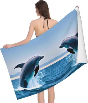 Jumping up Dolphins Super Soft Microfiber Bath Towel,Quick Dry, Lightweight & Ultra Absorbent, Perfect for Beach, Pool, Travel, Gym.