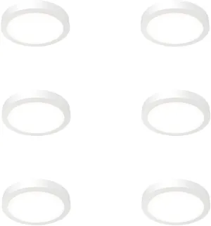 Juno Slim Basics 6 Inch LED Ceiling Light, Low Profile Surface Mount Downlight for Shower or Closet Lighting, 3000K/4000K/5000K Selectable White Light, Edged Trim, Wet Rated, Matte White, 6 Pack