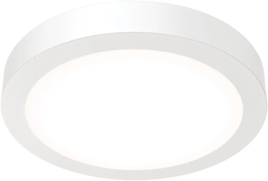 Juno Slim Basics 6 Inch LED Ceiling Light, Low Profile Surface Mount Downlight for Shower or Closet Lighting, 3000K/4000K/5000K Selectable White Light, Edged Trim, Wet Rated, Matte White, 6 Pack