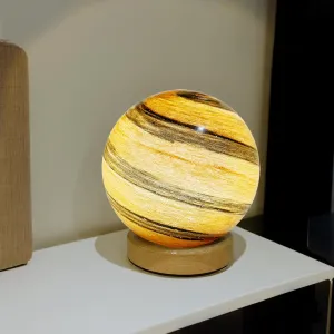 Jupiter Orange Night Light Glass Bedside with Wooden Base 3 Modes - Dimmable Swirl Planet Table Lamp for Bedroom Nightstand, Desk Lamp for Living Room, Office, Kids Room, Nursery