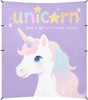 Just A Girl Who Loves Unicorns Foldable Beach Cabana UPF50 Waterproof Shade Sun Shelter with Sand Shovel for Camping, Picnics, Backyard