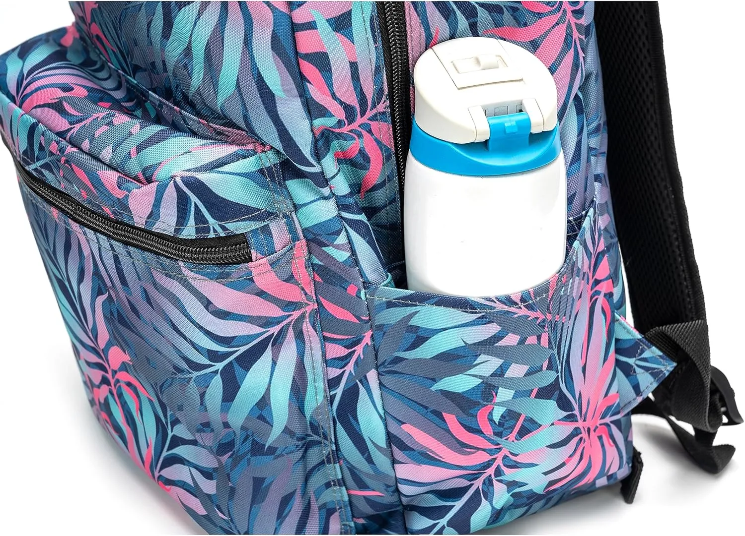 K-Cliffs Classic Backpack Basic Student Campus Daypack Simple Travel Rucksack with Chromebook Laptop Pocket Bottle Holder Padded Straps Printed Palm Tree Pattern