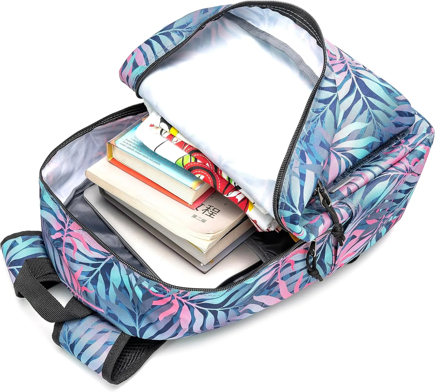 K-Cliffs Classic Backpack Basic Student Campus Daypack Simple Travel Rucksack with Chromebook Laptop Pocket Bottle Holder Padded Straps Printed Palm Tree Pattern