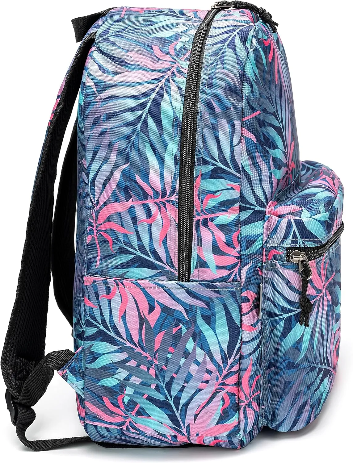 K-Cliffs Classic Backpack Basic Student Campus Daypack Simple Travel Rucksack with Chromebook Laptop Pocket Bottle Holder Padded Straps Printed Palm Tree Pattern