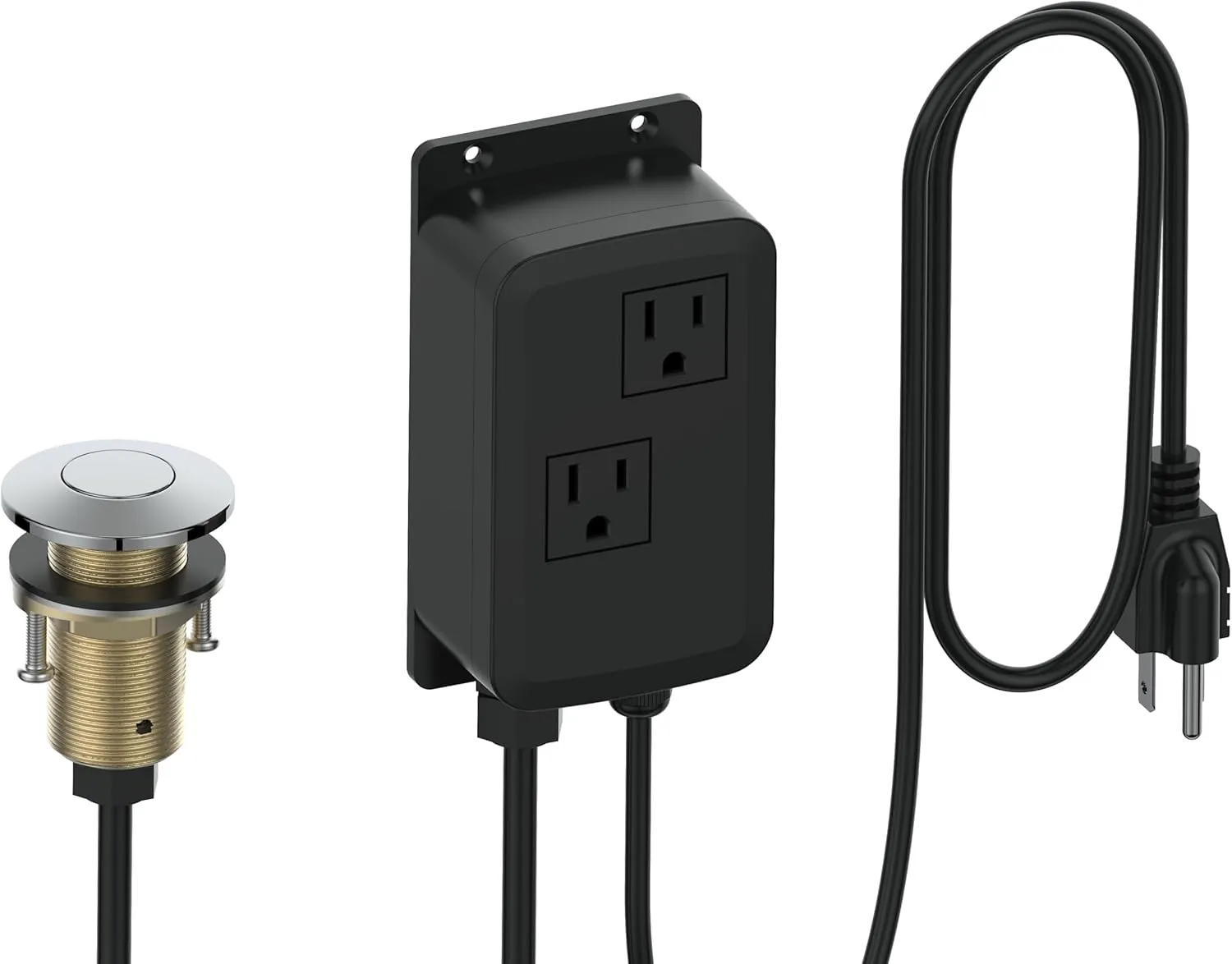 KANARY Sink Top Air Switch Kit(All Brass Button) for Garbage Disposal with Power Module (Round,Chrome)