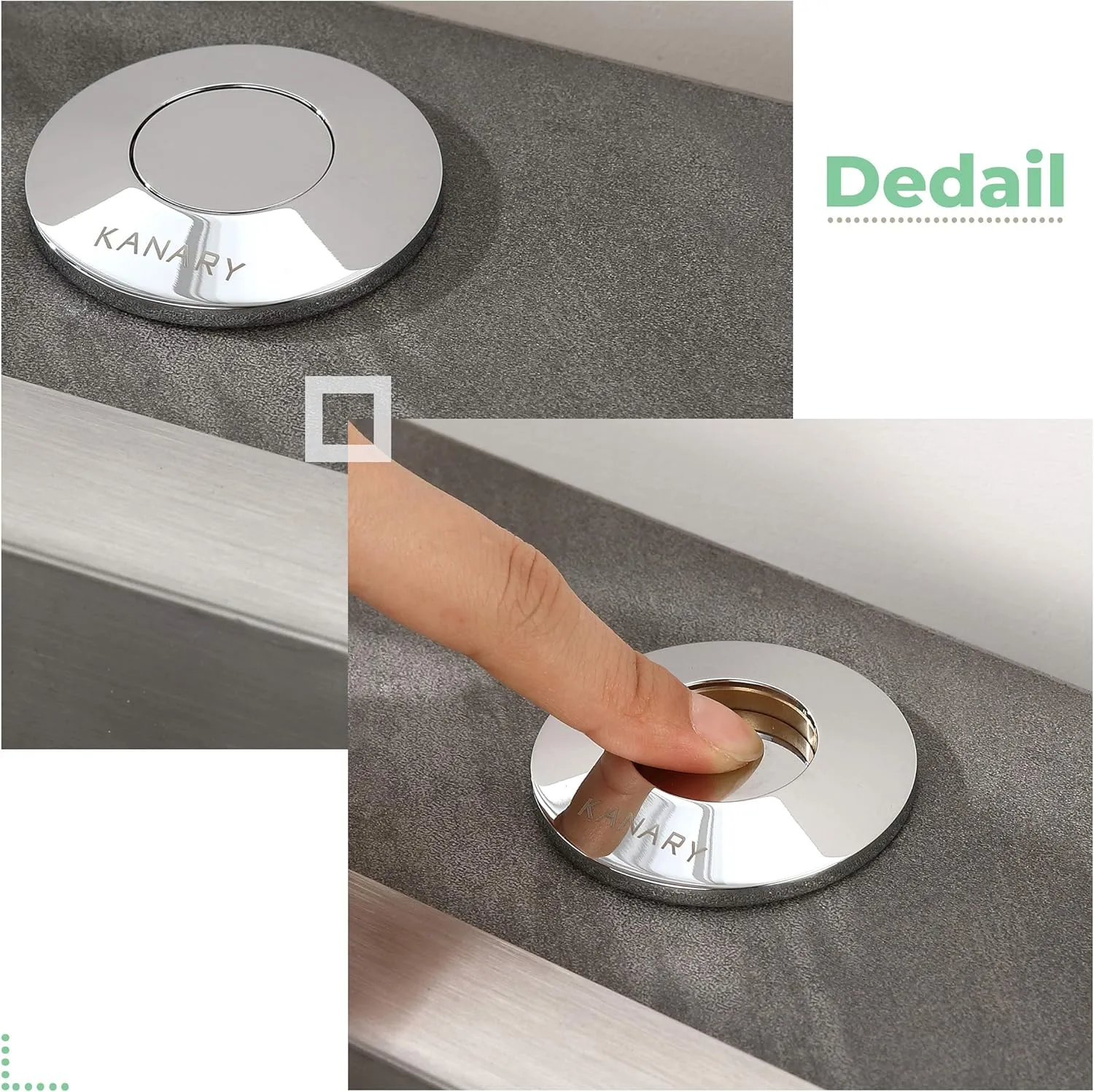 KANARY Sink Top Air Switch Kit(All Brass Button) for Garbage Disposal with Power Module (Round,Chrome)