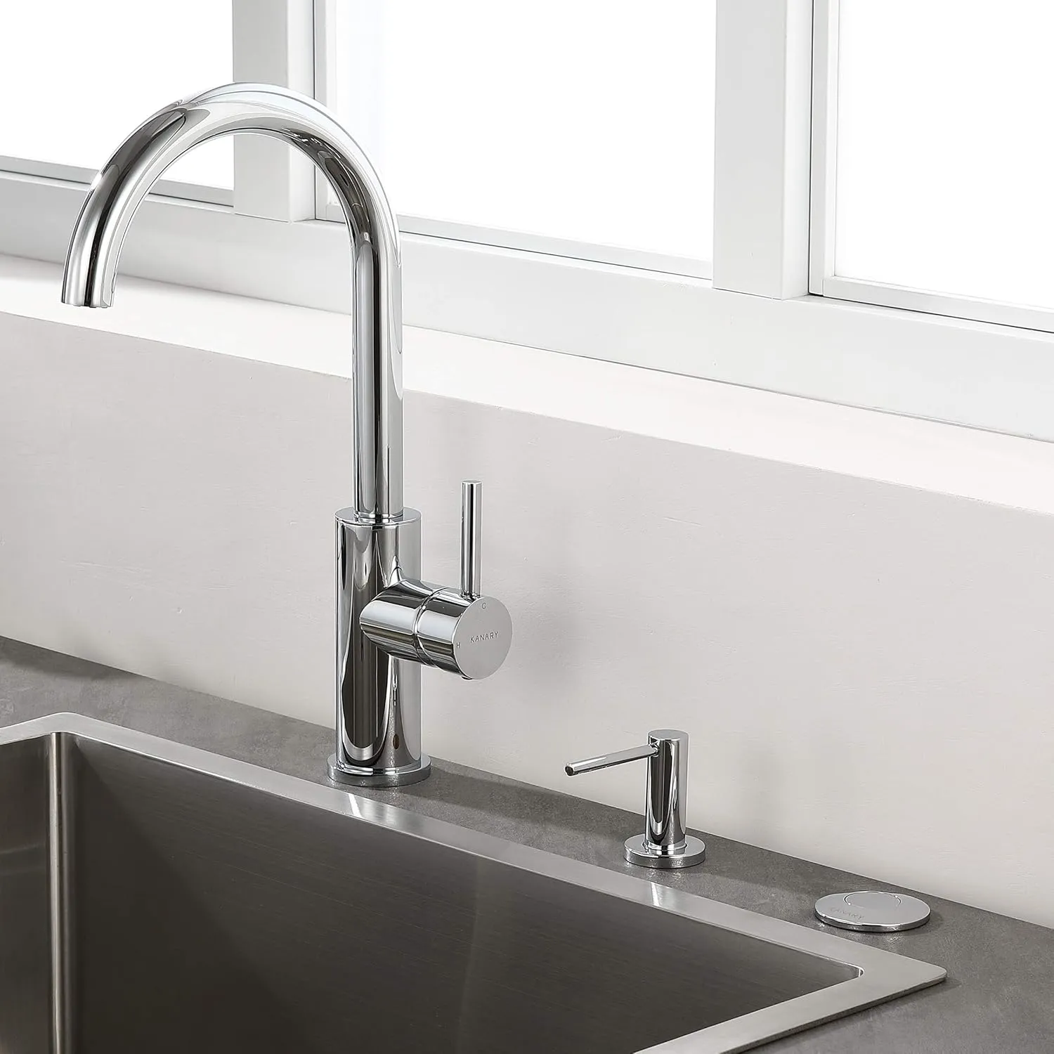 KANARY Sink Top Air Switch Kit(All Brass Button) for Garbage Disposal with Power Module (Round,Chrome)