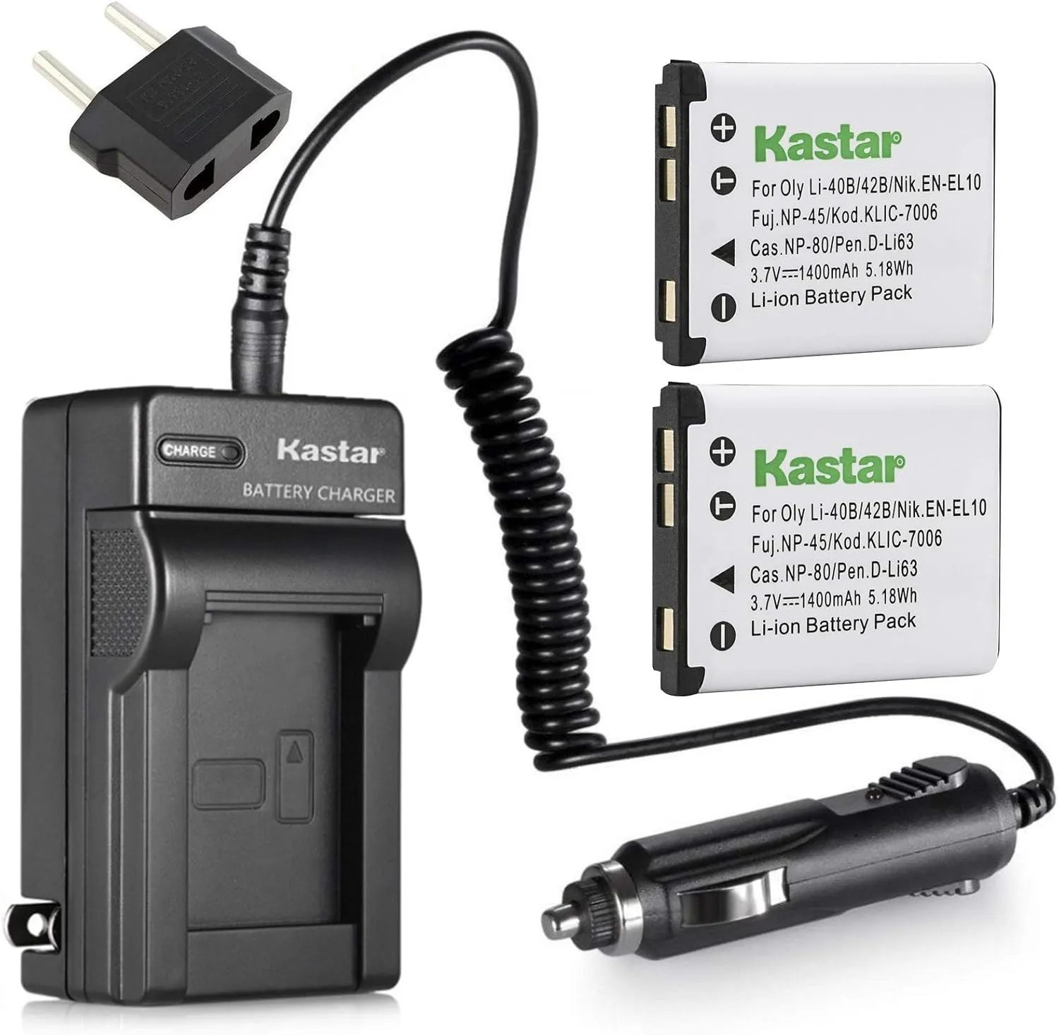 Kastar 2Pcs Battery and Charger for Olympus Stylus 720SW 725SW 730 740 750 760 770SW 780 790SW 820 830 840 850SW 1040 1050SW 1200 5010 7000 7010 7030 7040 Tough 3000 770SW and Olympus LI-42B