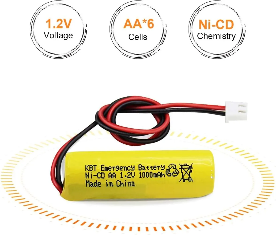KBT 1.2V 1000mAh AA Size Battery, Exit Sign Emergency Battery Replacement, Ni-CD Battery with 2Pin JST PH 2.54 Connector for Unitech AA900mAh OSA268 ELB CS01 Lithonia Battery EXR LED EL M6 (6-Pack)