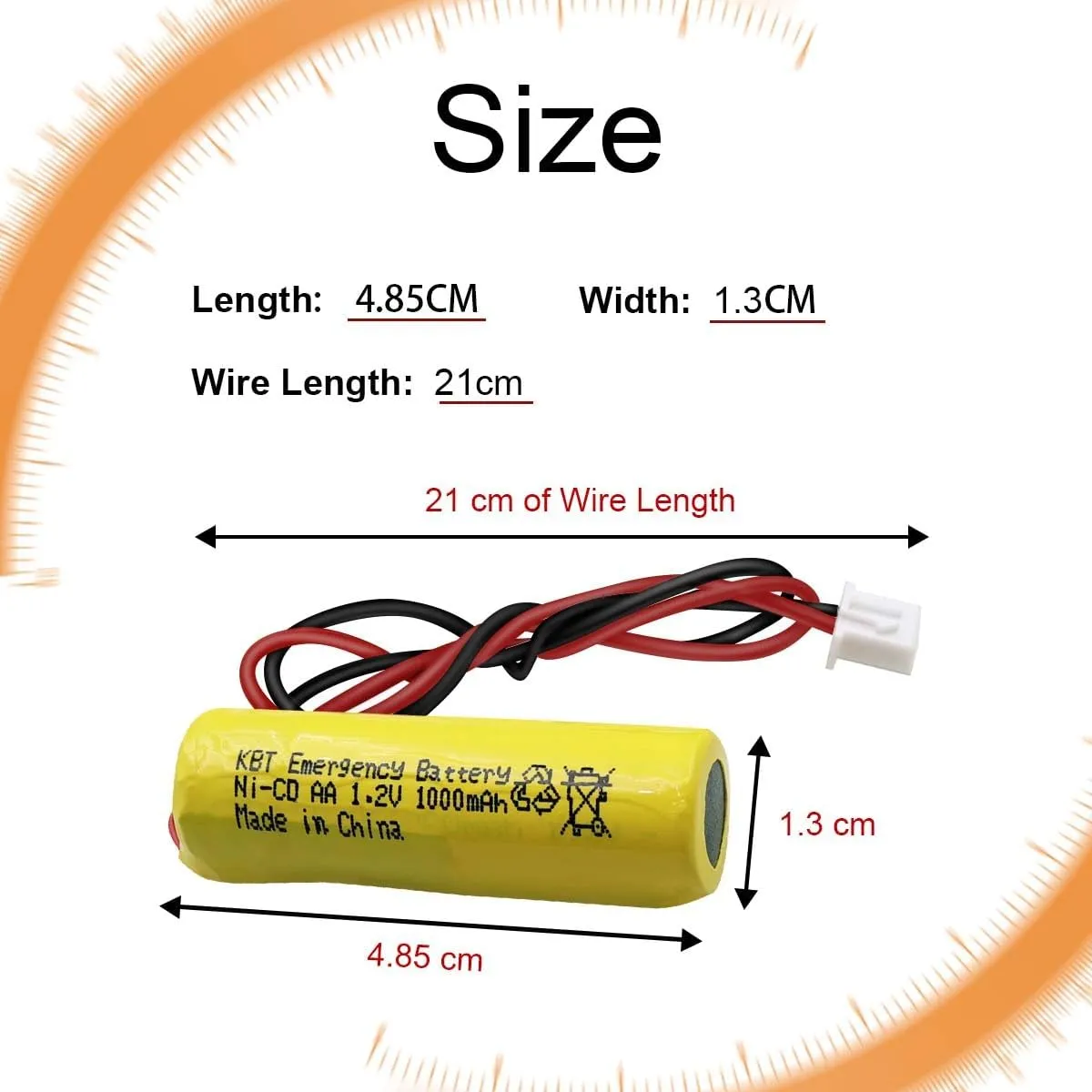 KBT 1.2V 1000mAh AA Size Battery, Exit Sign Emergency Battery Replacement, Ni-CD Battery with 2Pin JST PH 2.54 Connector for Unitech AA900mAh OSA268 ELB CS01 Lithonia Battery EXR LED EL M6 (6-Pack)