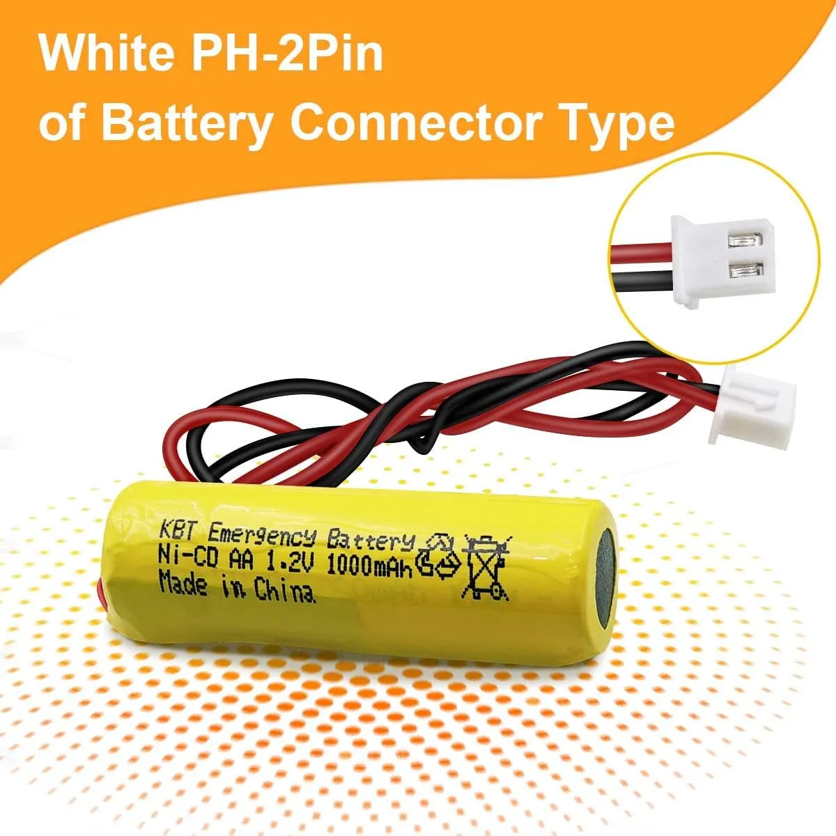 KBT 1.2V 1000mAh AA Size Battery, Exit Sign Emergency Battery Replacement, Ni-CD Battery with 2Pin JST PH 2.54 Connector for Unitech AA900mAh OSA268 ELB CS01 Lithonia Battery EXR LED EL M6 (6-Pack)