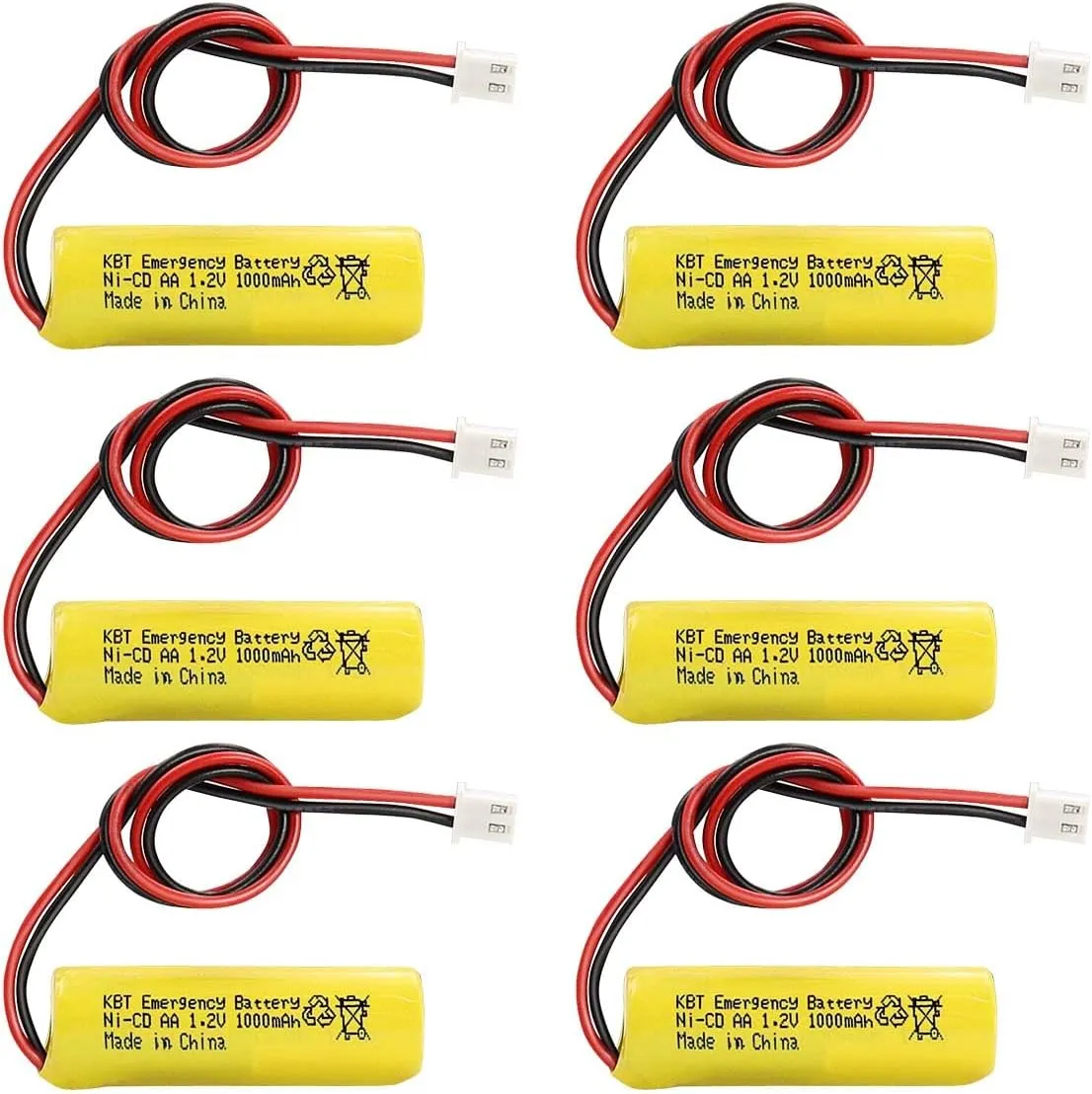 KBT 1.2V 1000mAh AA Size Battery, Exit Sign Emergency Battery Replacement, Ni-CD Battery with 2Pin JST PH 2.54 Connector for Unitech AA900mAh OSA268 ELB CS01 Lithonia Battery EXR LED EL M6 (6-Pack)