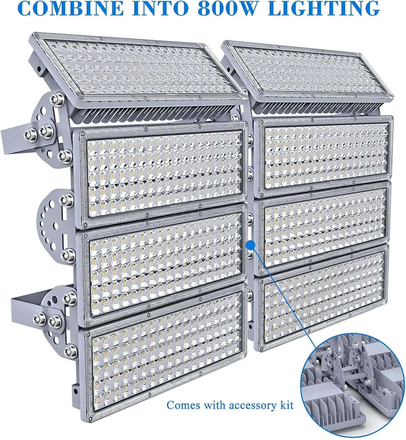 Kekeou 800W Stadium Lights Outdoor LED Flood Light 2 Pack 400W Field Lights Outdoor Adjustable Lighting Angle Sport Field Light 88000LM 6500K IP67 Waterproof for Arena Lighting