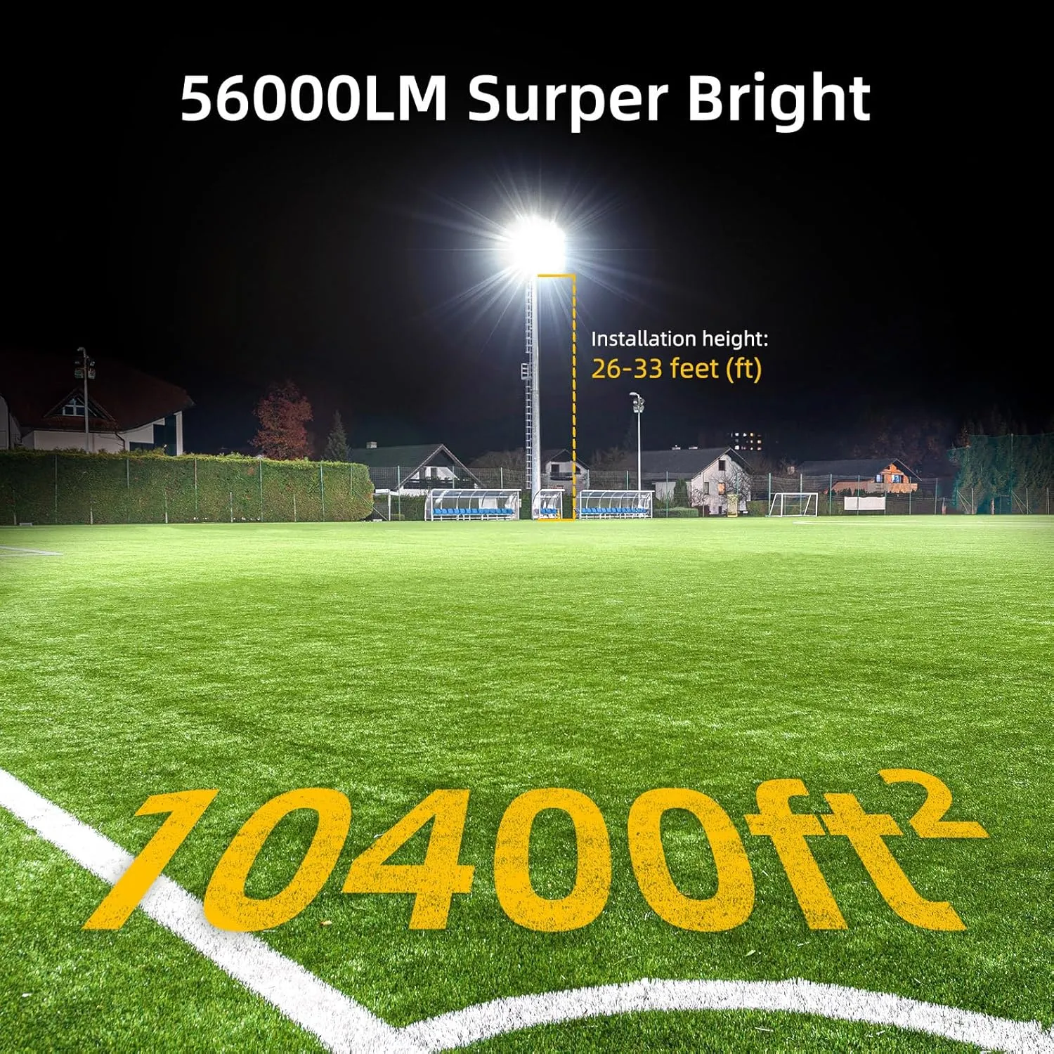 Kekeou Stadium Lights Outdoor LED Flood Light 56000LM 6500K 400W Arena Field Lights IP67 Waterproof Parking Lot Light Adjustable Lighting Angle for Court