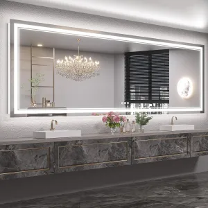 Keonjinn LED Bathroom Mirror 96" x 36" Frontlit and Backlit, Large Tempered Glass Stepless 3 Colors Temperature & Dimmable Wall Mirror, UL Listed LED Driver Double LED Strip, Anti-Fog Frameless Mirror
