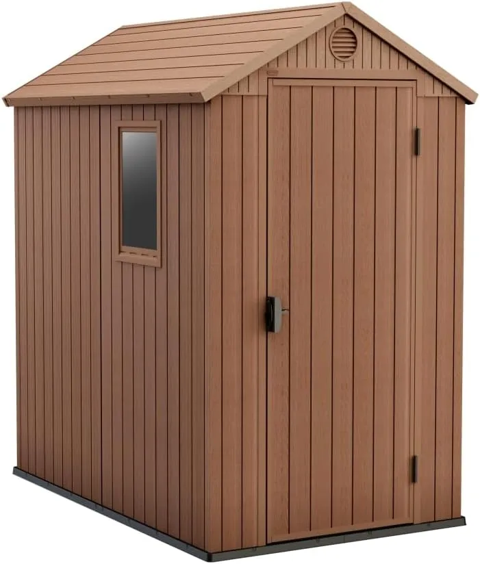 Keter Darwin 4x6 Resin Outdoor Storage Shed Kit-Perfect to Store Patio Furniture, Garden Tools Bike Accessories, Beach Chairs and Lawn Mower, Brown