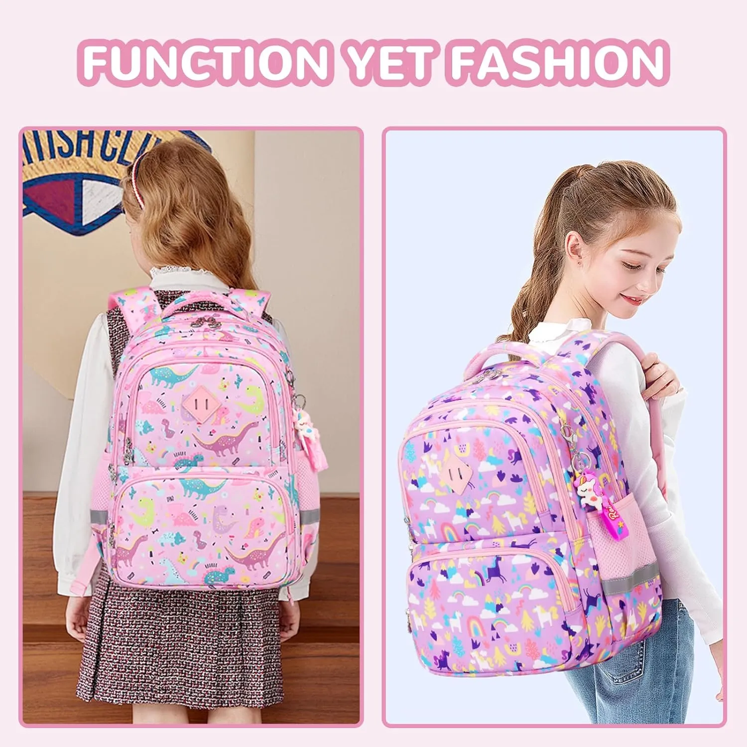 Kids Backpack, Kawaii Printed Girls Bookbags for Preschool, Lightweight School Backpack for Primary and Elementary and Kindergarten, Waterproof Teen Backpacks, Purple/Rainbow