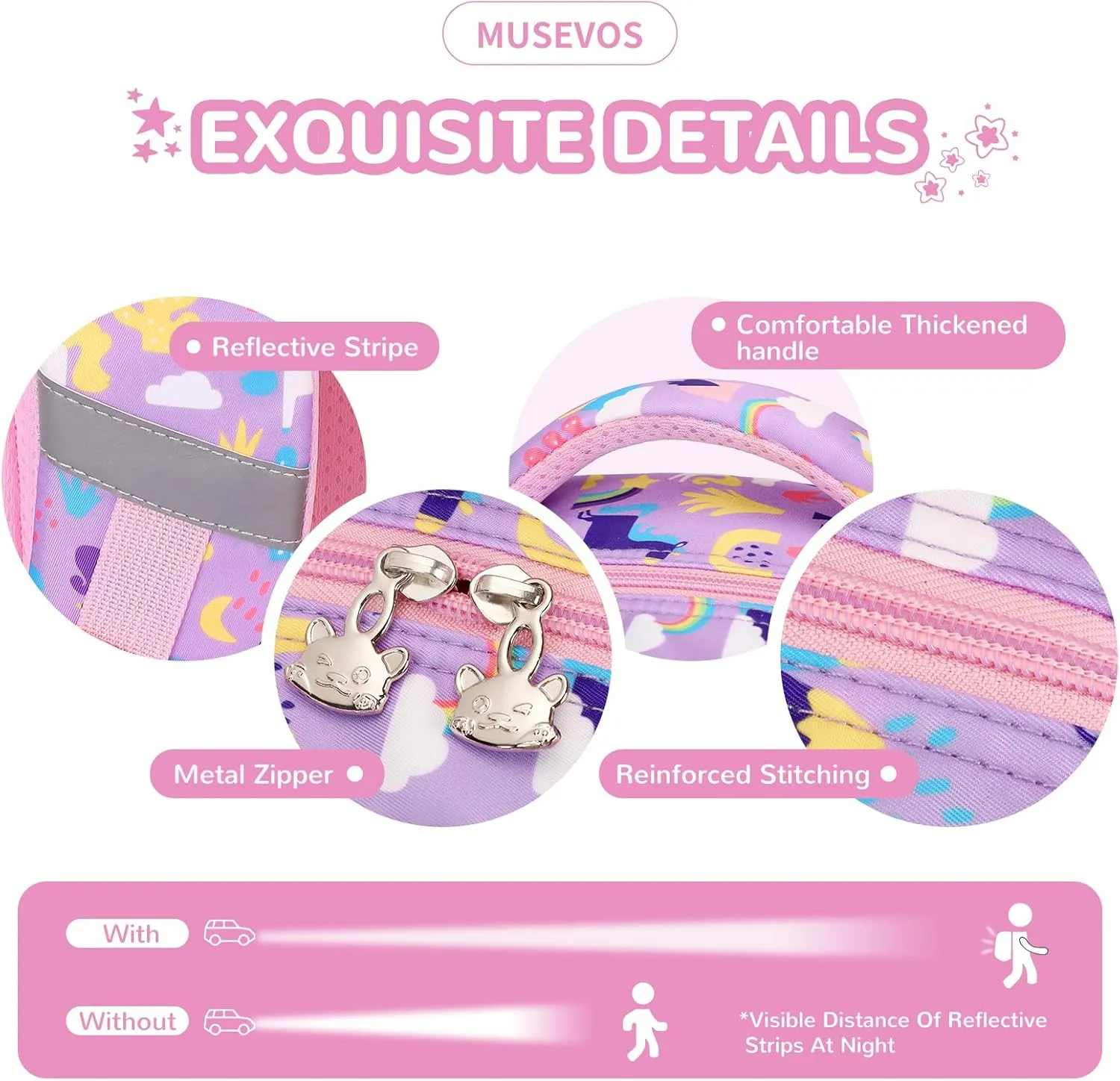 Kids Backpack, Kawaii Printed Girls Bookbags for Preschool, Lightweight School Backpack for Primary and Elementary and Kindergarten, Waterproof Teen Backpacks, Purple/Rainbow