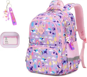 Kids Backpack, Kawaii Printed Girls Bookbags for Preschool, Lightweight School Backpack for Primary and Elementary and Kindergarten, Waterproof Teen Backpacks, Purple/Rainbow