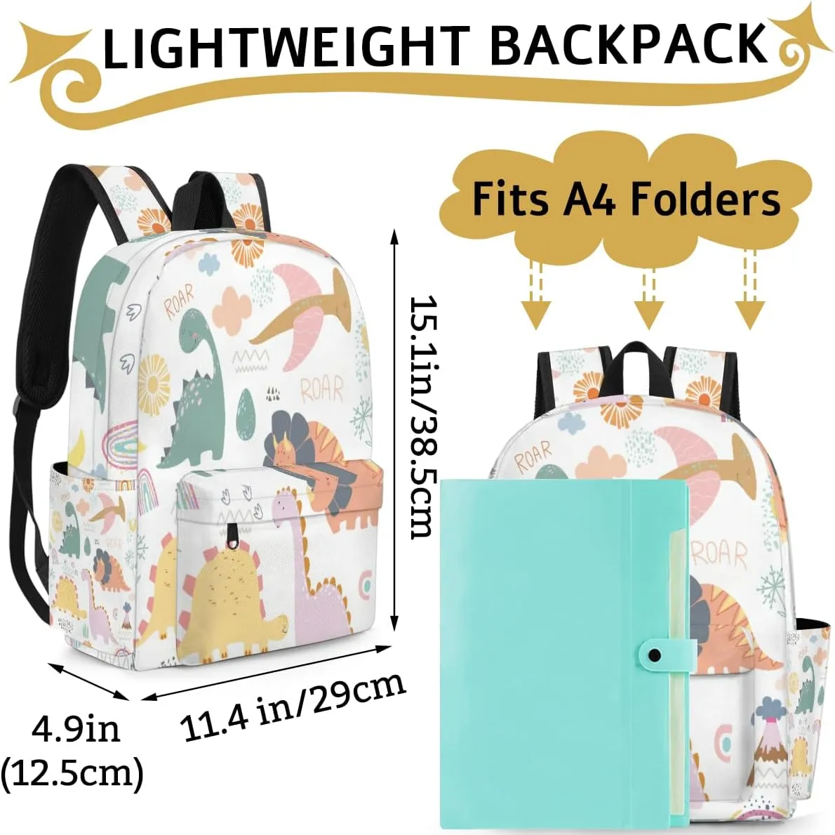 Kids Dinosaur Backpack Cartoon Lightweight Waterproof Preschool Kindergarten Backpack for Girls