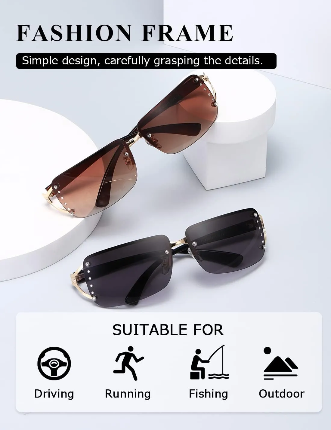 kimorn Rectangle Sunglasses for Women Men Stylish Rimless Frameless Trendy Retro Sun Glasses 90’s Vintage Square Frame K1314