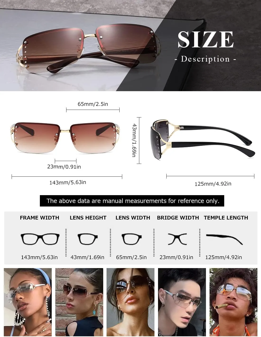 kimorn Rectangle Sunglasses for Women Men Stylish Rimless Frameless Trendy Retro Sun Glasses 90’s Vintage Square Frame K1314