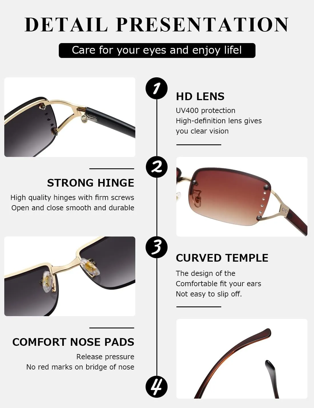 kimorn Rectangle Sunglasses for Women Men Stylish Rimless Frameless Trendy Retro Sun Glasses 90’s Vintage Square Frame K1314