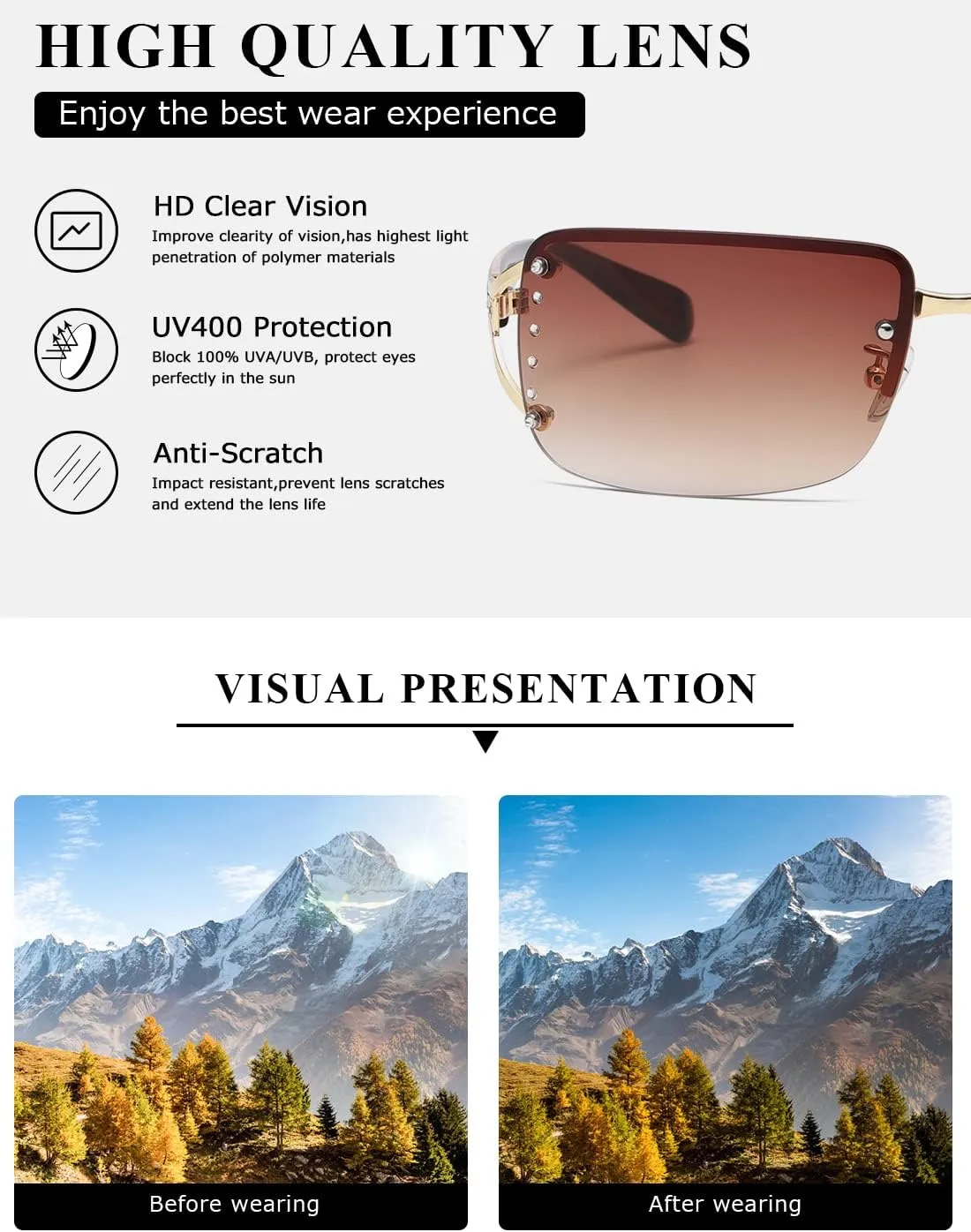 kimorn Rectangle Sunglasses for Women Men Stylish Rimless Frameless Trendy Retro Sun Glasses 90’s Vintage Square Frame K1314