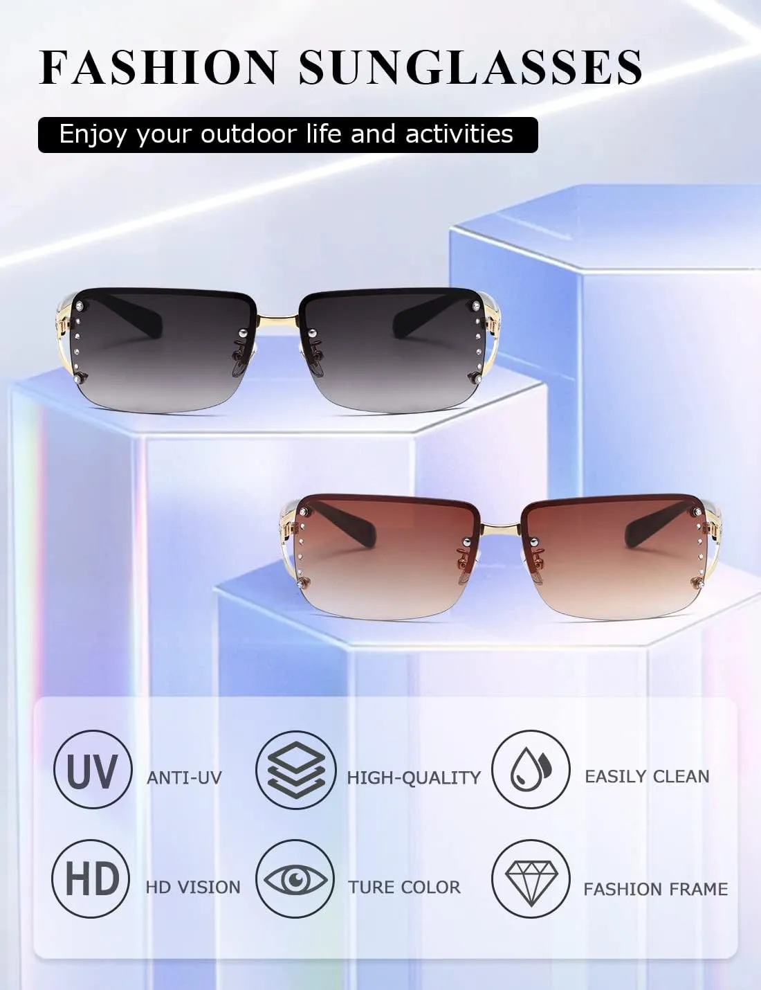 kimorn Rectangle Sunglasses for Women Men Stylish Rimless Frameless Trendy Retro Sun Glasses 90’s Vintage Square Frame K1314