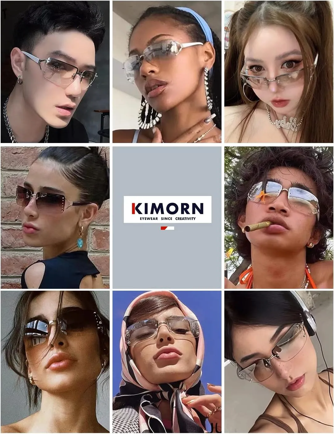 kimorn Rectangle Sunglasses for Women Men Stylish Rimless Frameless Trendy Retro Sun Glasses 90’s Vintage Square Frame K1314