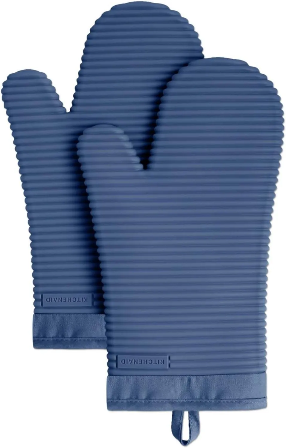 KitchenAid Ribbed Soft Silicone Oven Mitt Set, Blue Willow 2 Count , 7.5"x13"