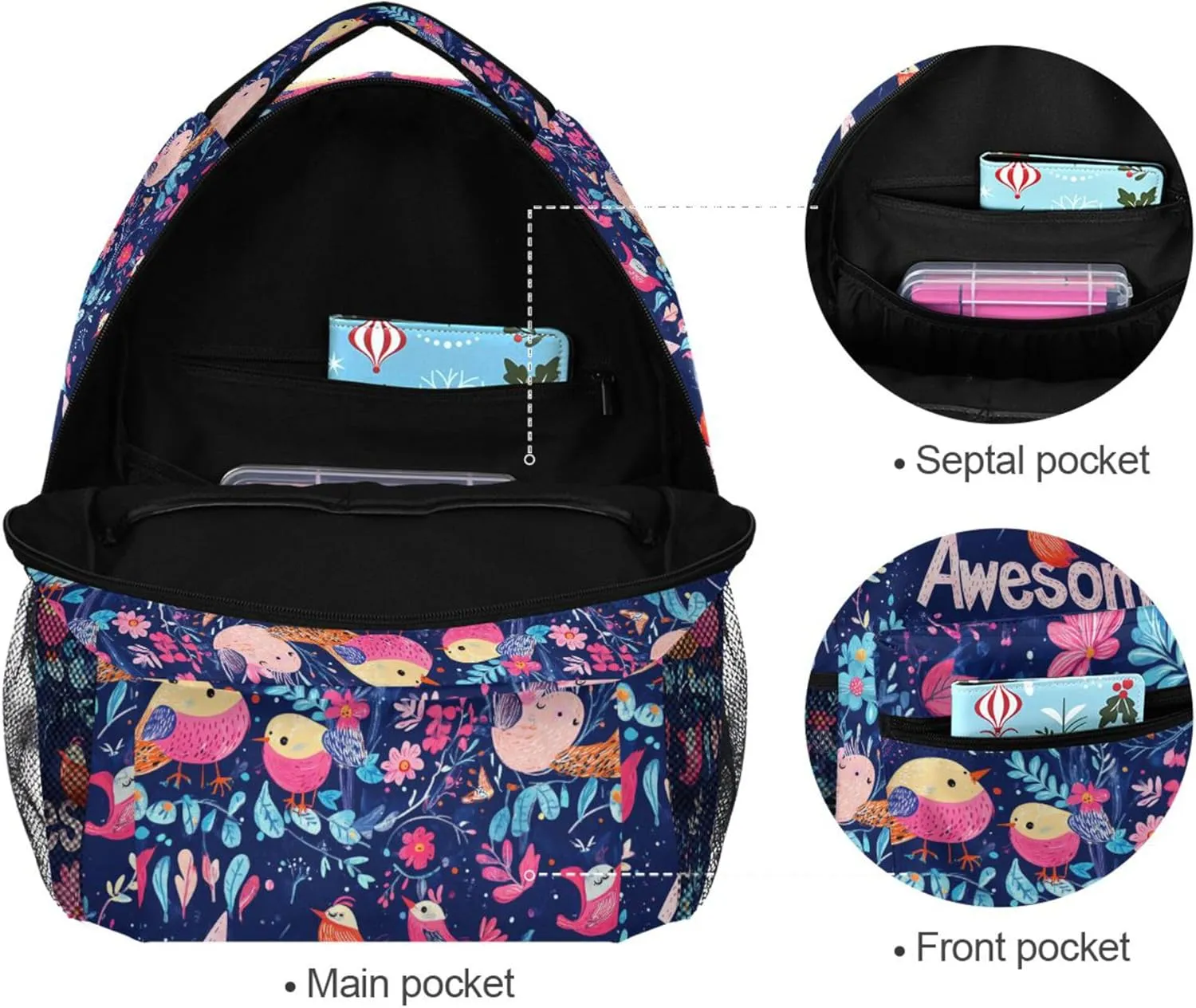 KLL Day Backpack for Men Women Fashion Travel Laptop Backpack with Chest Strap for Travel Trip Parents' Day Bird Family