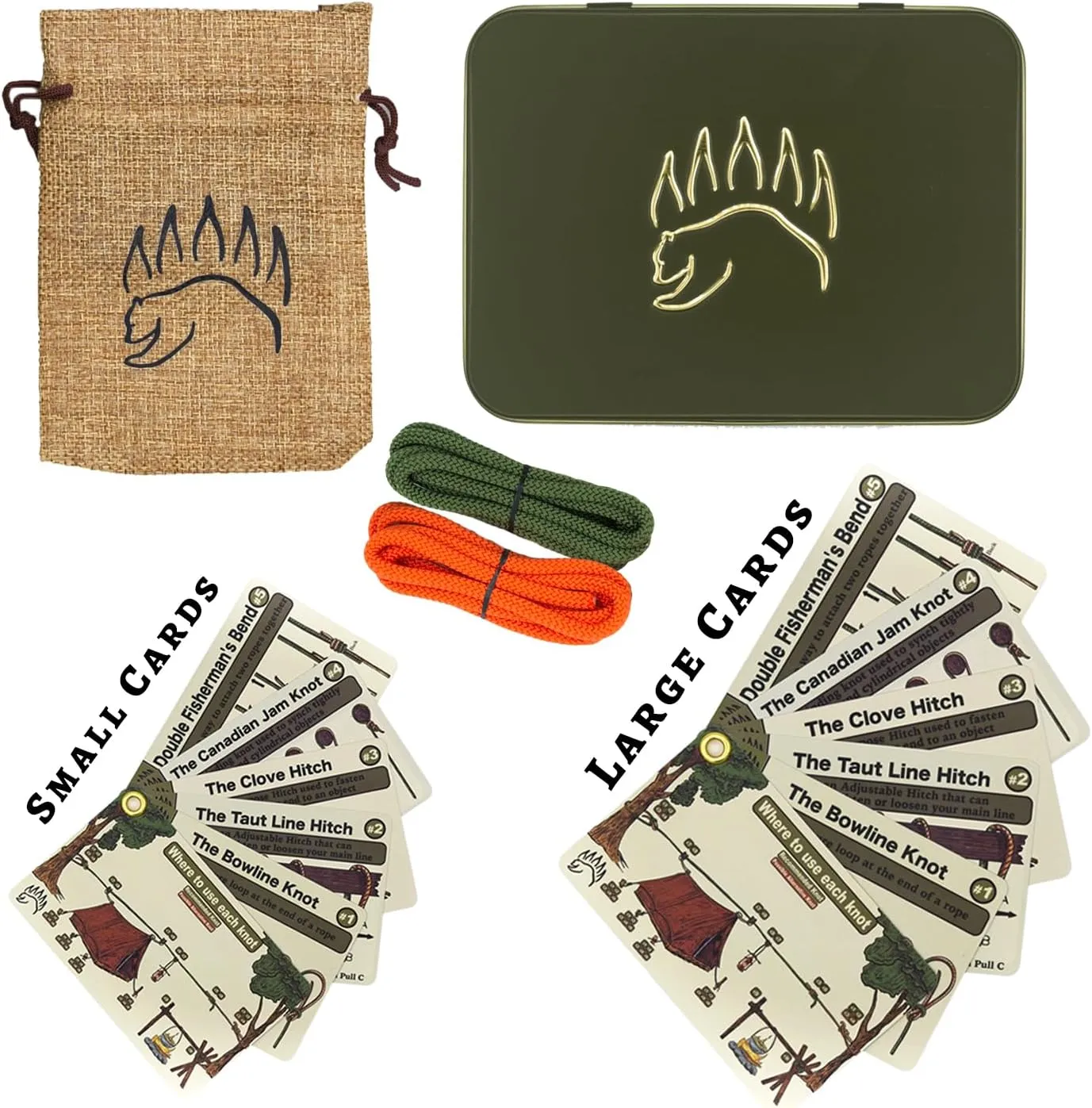 Knot Tying Kit | Camping & Outdoor Knots Edition - by The Bear Essentials Outdoors with Waterproof Knot Cards | for Survival, Camping, Backpacking, Hiking & Scouts